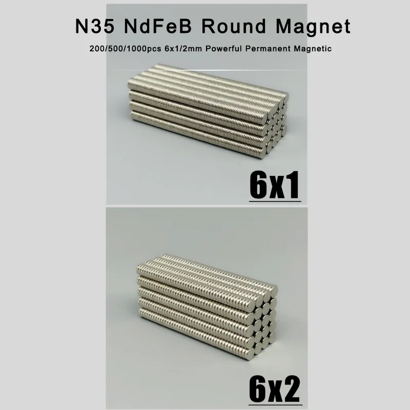 20-1000Pcs 6x1 6x2mm NdFeB N35 Super Strong Powerful Magnets 6x2 Round Shape Industrial Magnet Permanent For Hardware Parts