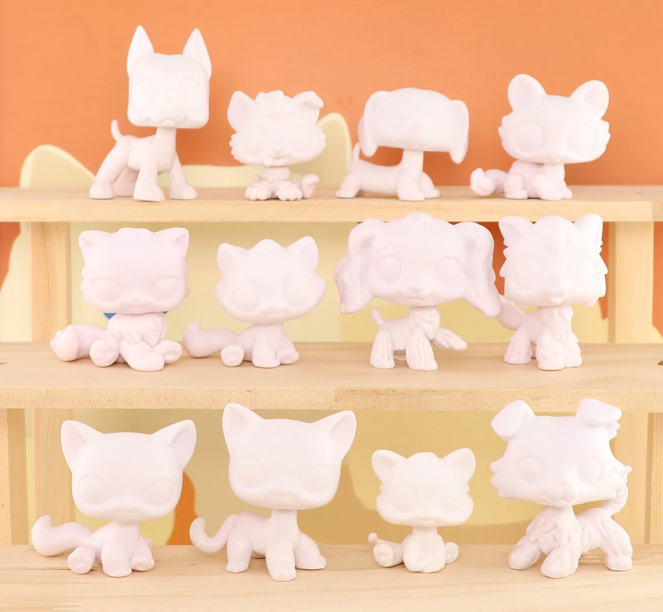 

12pcs White Base,Collie Shorthair Cat Cocker Spaniel Husky Stting Cat For Kids Gift