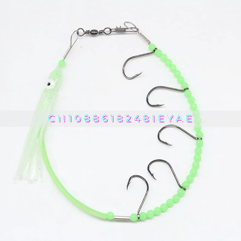 Luya Squid Hook, Tropical Swordfish Luminous Hairtail Bead Retaining Belt Steel Wire Octopus Bait Hook, for Sea Fishing