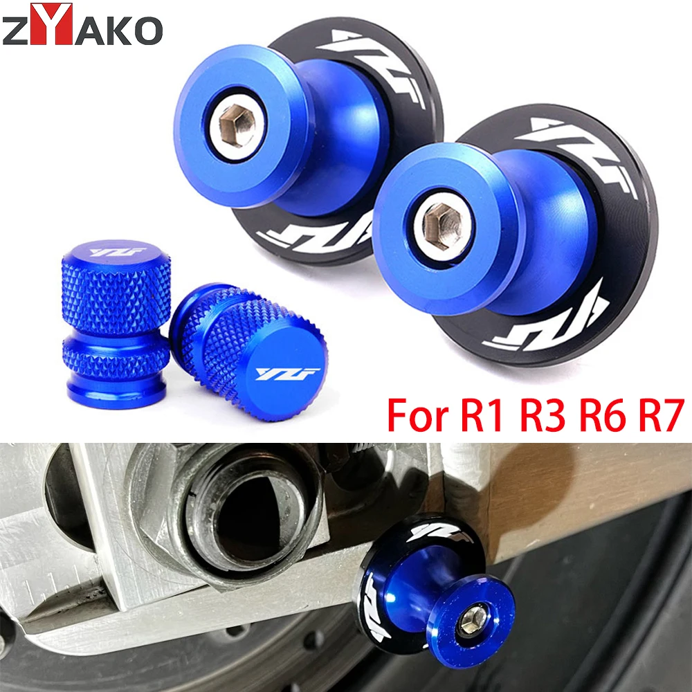 

For YAMAHA YZF R1 R1M R3 YZF R6 R7 R9 R25 R125 YZFR6 YZFR1 CNC Motorcycle Swingarm Spools Sliders Stand Screw Tire Valve Caps