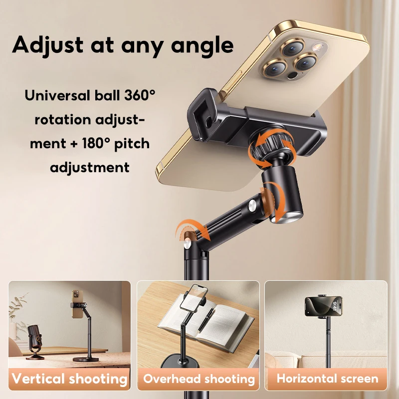 MoZhao Phone Desktop Stand Live Broadcast Overhead Adjustable Lifting Telescopic Selfie Rotating Aluminum Alloy Support Frame