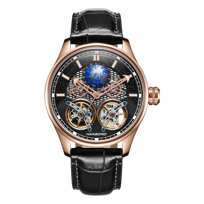 Heren zakelijke vrije tijd lichtgevende wijzer luxe skelet mechanisch wijzerhorloge sterren serie waterdicht roestvrij staal