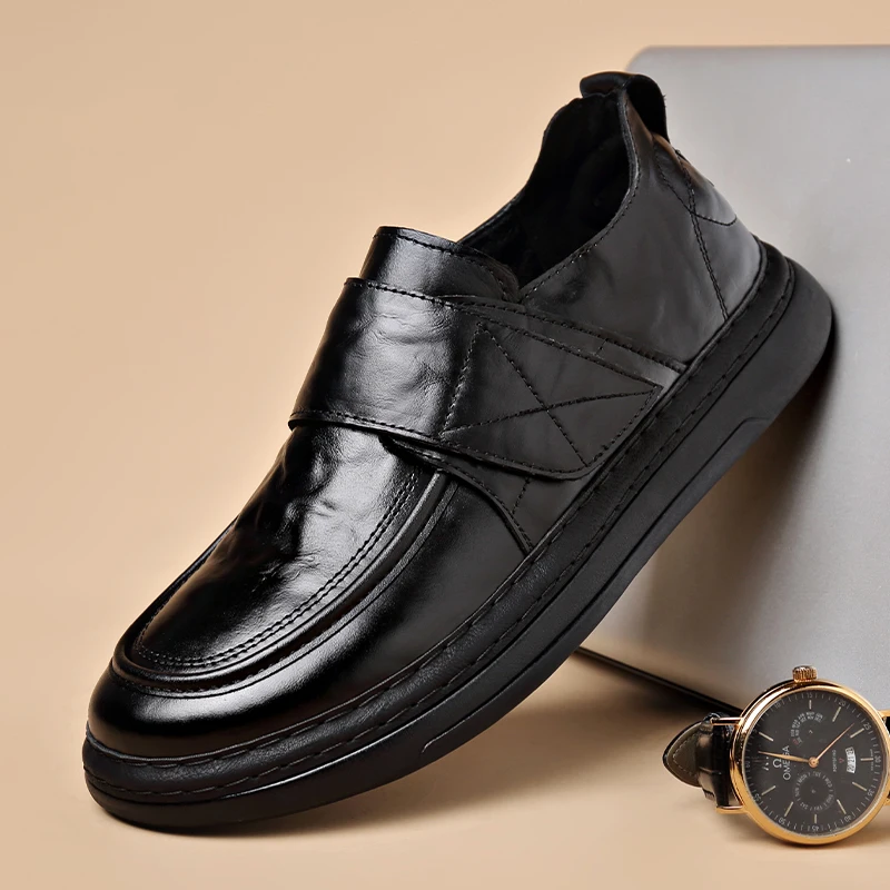 Brand British Style Gents Genuine Leather Handmade Dress Men's Shoes Round Toe Italian Casual Cow Leather Loafers Dress Shoes image 2