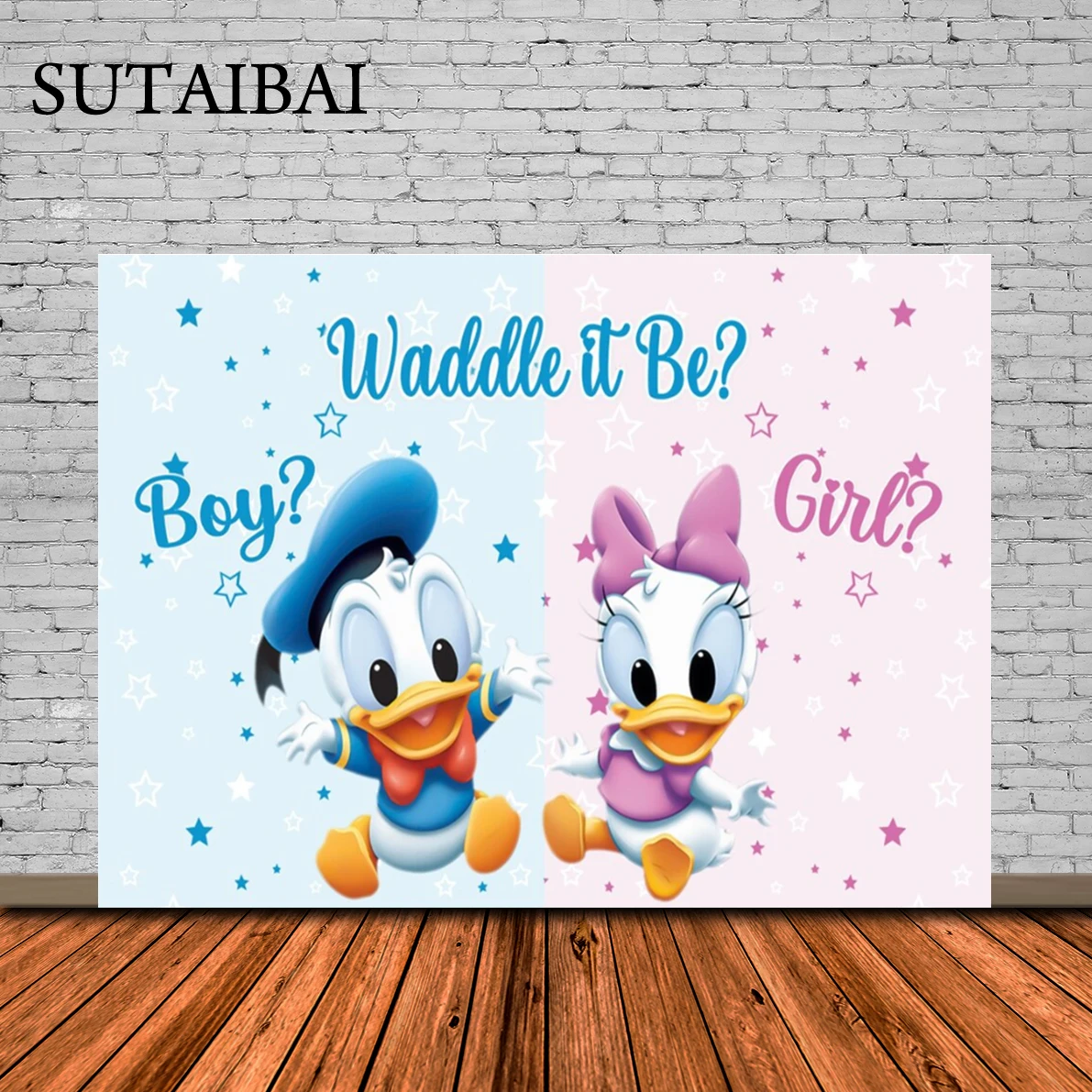 

Gender Reveal Donald Duck Boy or Girl Photocall Backdrop Newborn Baby Shower for Photography Background Decor Photo Studio Props