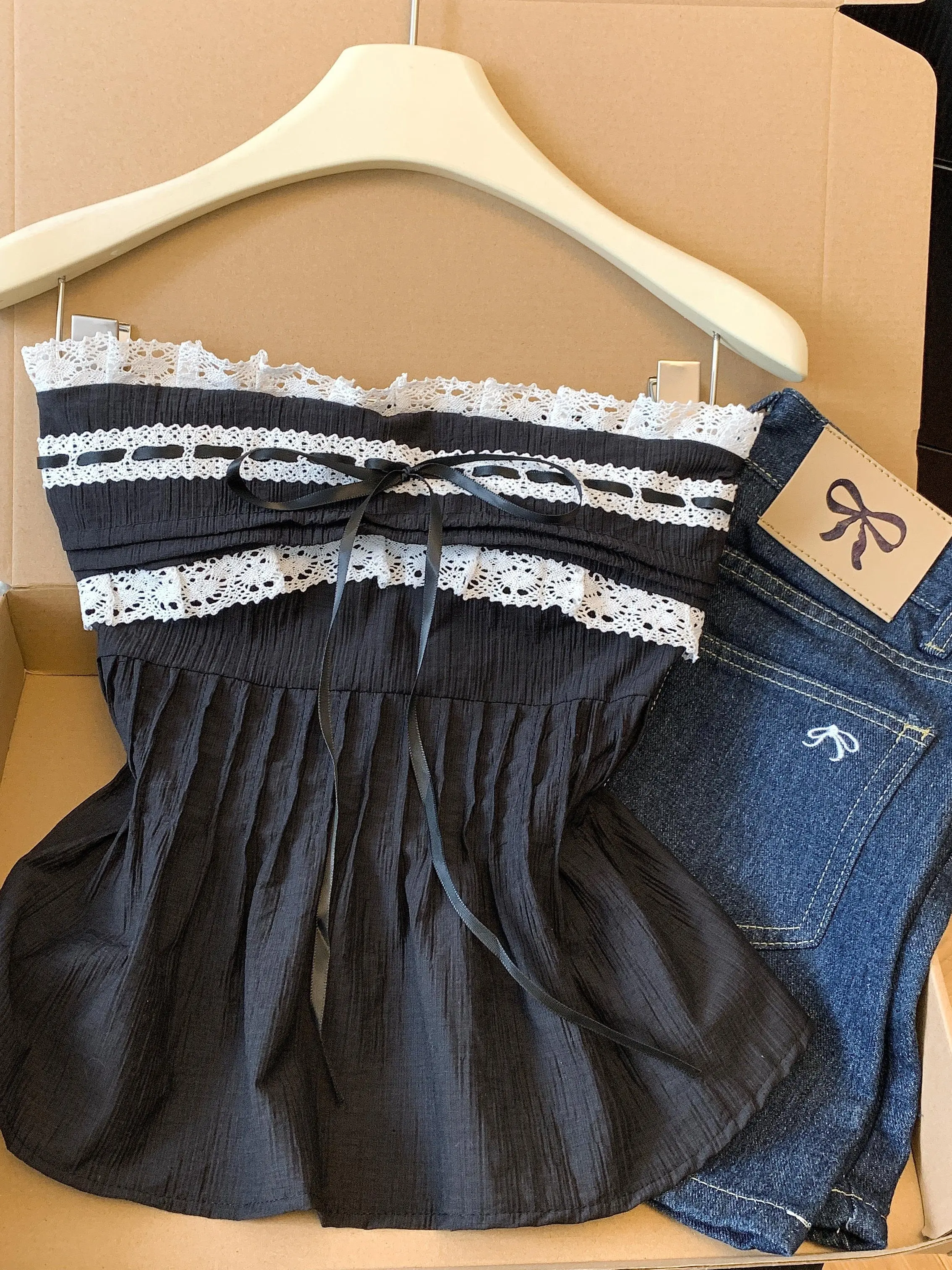 Pure Desire Lace  Knot Tie Women's Summer New Style Top Quality Guangzhou Thirteenth Factory Strapless  Blouse