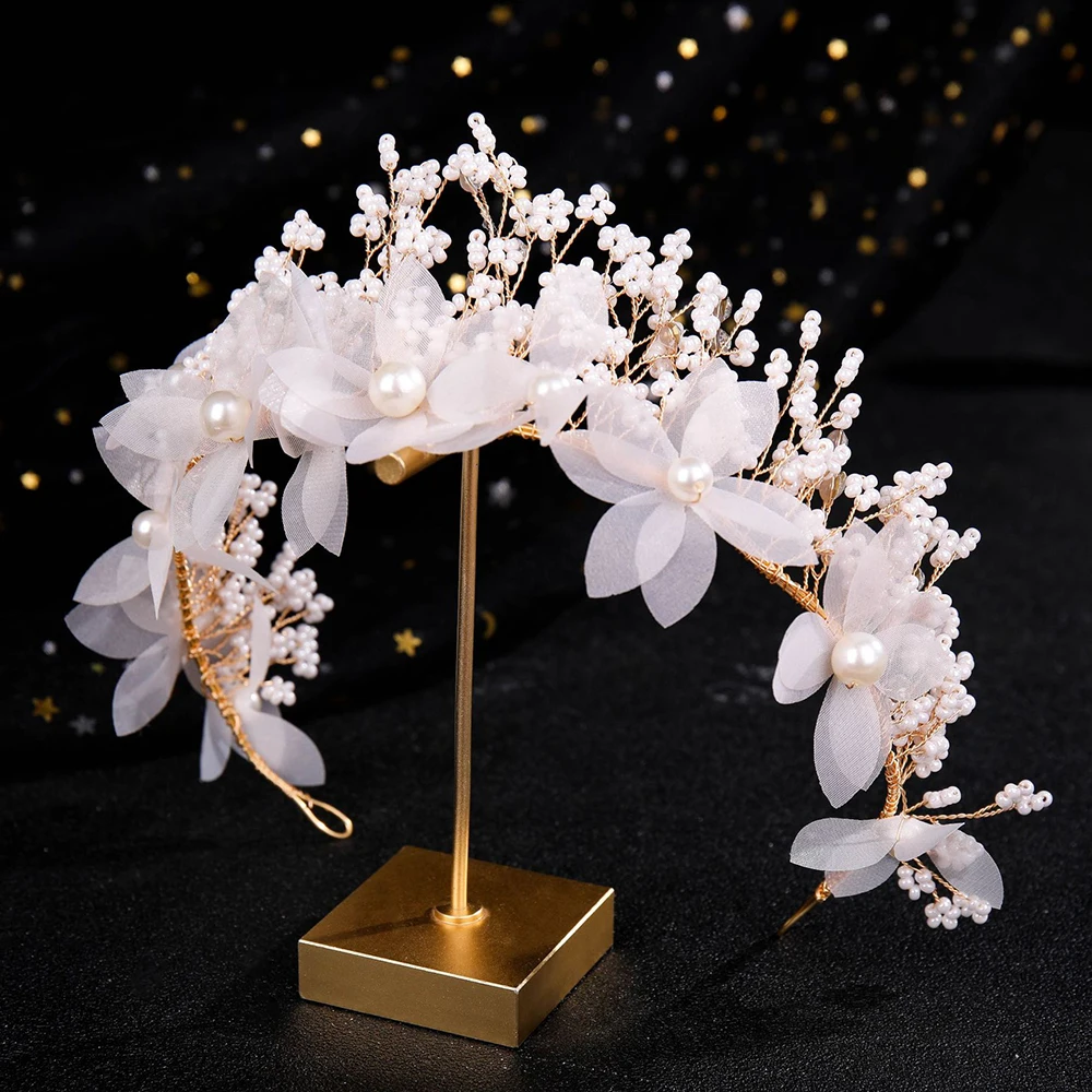 

Flower Pearl Headband Hairband Tiaras For women Queen Pageant Party Bridal Wedding Hair Accessories Jewelry Band Headband Gift