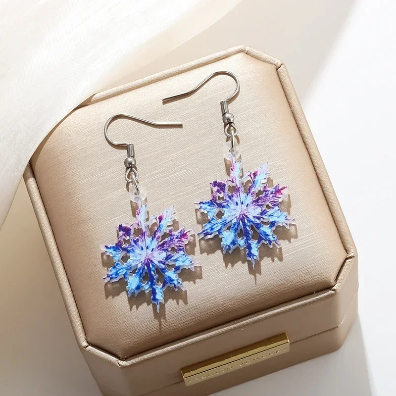 Exquisite High-End Snowflake Blue Purple Gradient Colorful Pendant Earrings Winter Holiday Atmosphere Jewelry