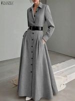 Fashion 2025 ZANZEA Office Shirt Dress Women Elegant Long Sleeve Dresses Buttons Up Robe Stripe Sundress Waisted A Line Vestidos