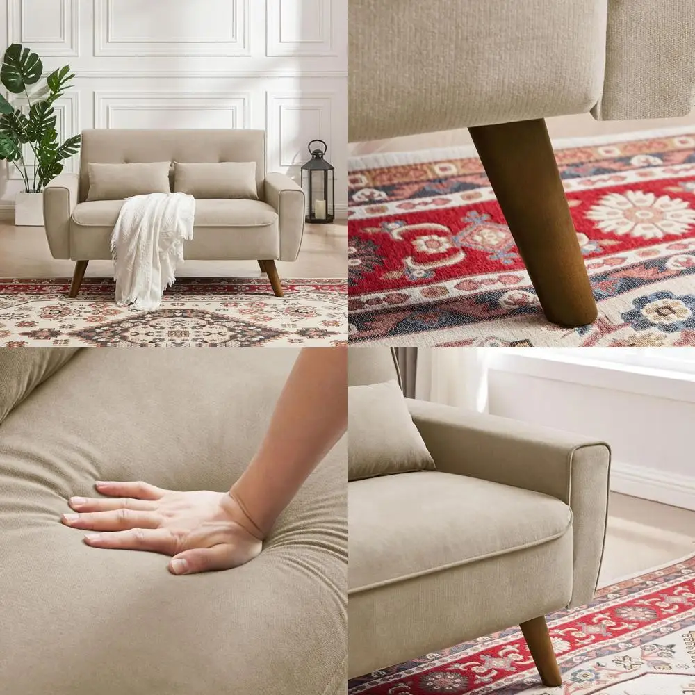 Sofá de dos plazas moderno de mediados de siglo con cojines traseros, patas de madera para espacio en la sala de estar