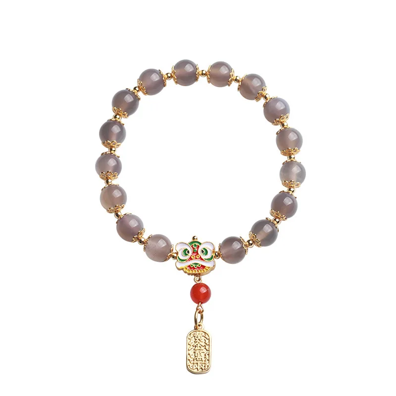 

2026 Zodiac Year: Women's Natural Smoky Purple Agate Beaded Bracelet (Year Beast Lion Design) - Gift Option
