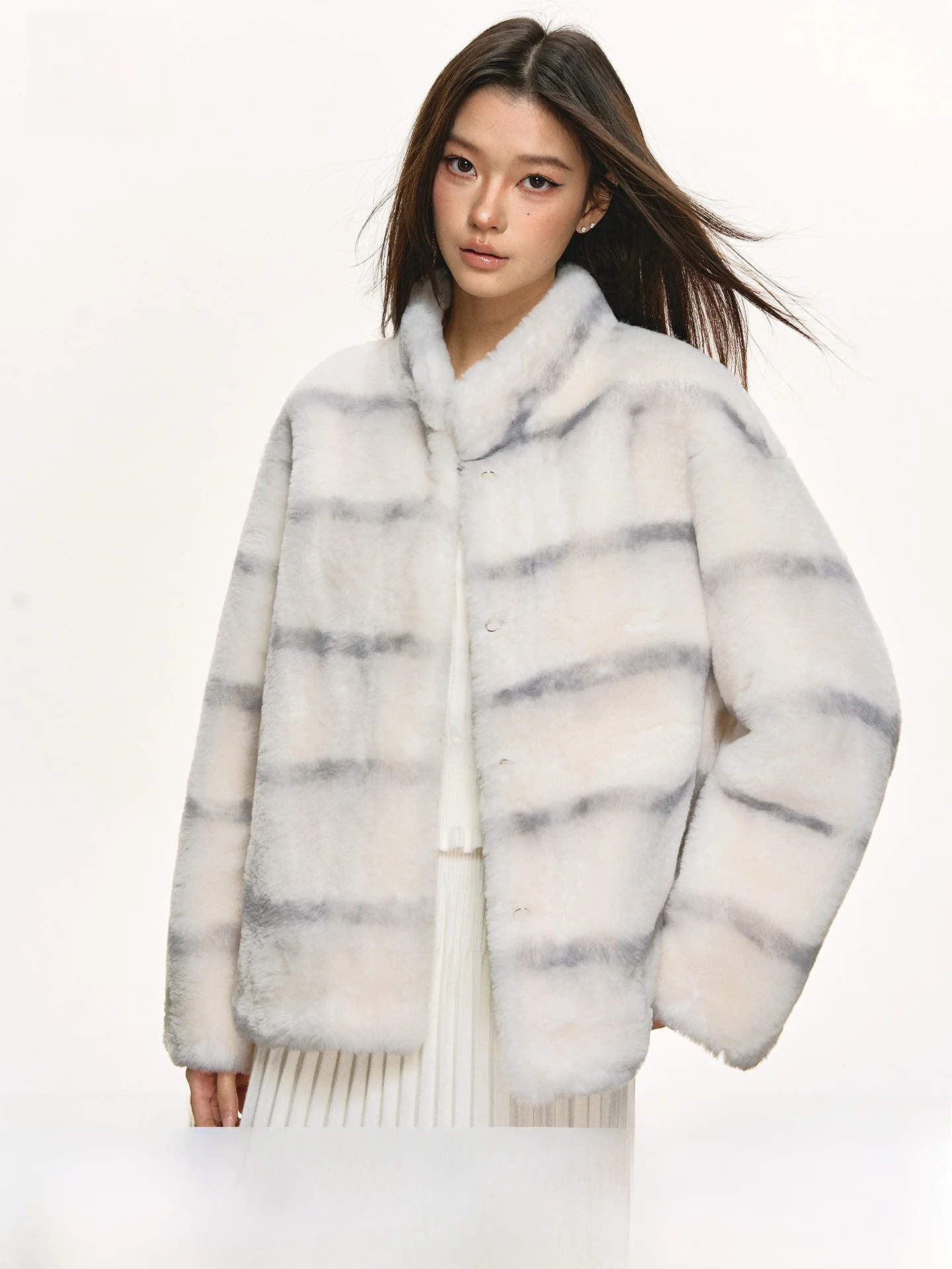 

Женское зимнее шерстяное пальто Anna Aneae с полосатым узором, теплое, элегантное, красивое, повседневное, свободного кроя, с длинными рукавами