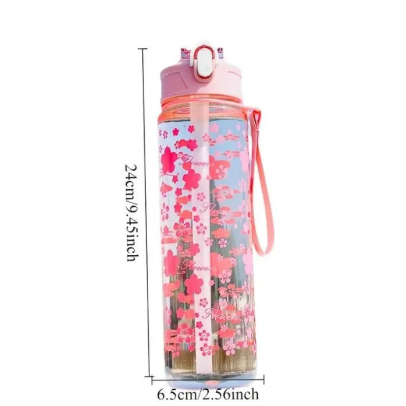 كوب مساحة مطبوع عصري إبداعي جديد 800 مل مع حزام محمول، غطاء منبثق، تصميم بلاستيكي، قش أنيق - للمراهقين والكبار #6