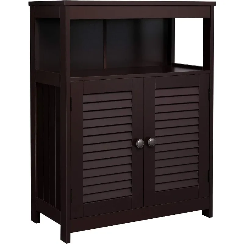 Bathroom Floor Cabinet, Bathroom Storage Cabinet, Freestanding, with Double Shutter Doors and Adjustable Shelf