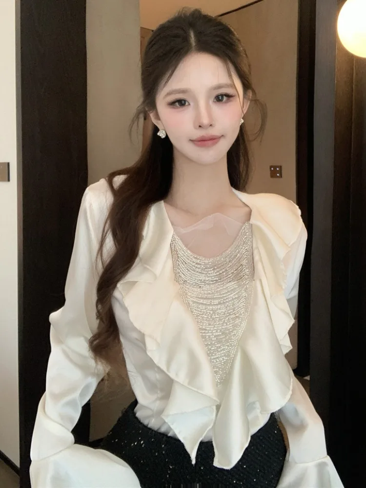 

Elegant Long Sleeve Loose Fit Shirt for Women Spring Autumn Commute Fashionable Unique Versatile Top Knitted Breathable Skin-...