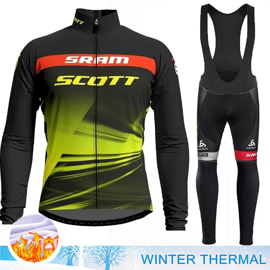 SCOTT Cycling Man Men\'s Suit Bike Jersey Jacket Winter Thermal Fleece Clothing Mtb Blouse Bib Pants Gel Pro 2023 Outfit Set Male