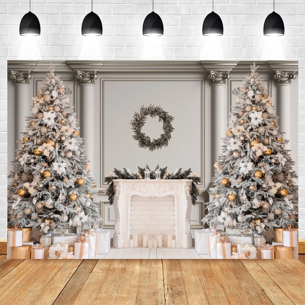 White Christmas Photography Backdrops Interior Fireplace Christmas Tree Home Decor Family Portrait Birthday Party Background