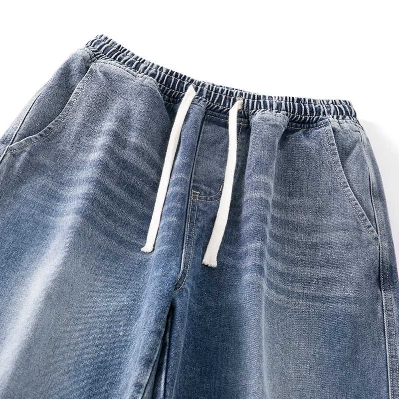 Jeans largos com cordão lavado masculino, calça de pernas largas, rua alta, nova tendência, primavera e outono, 2022