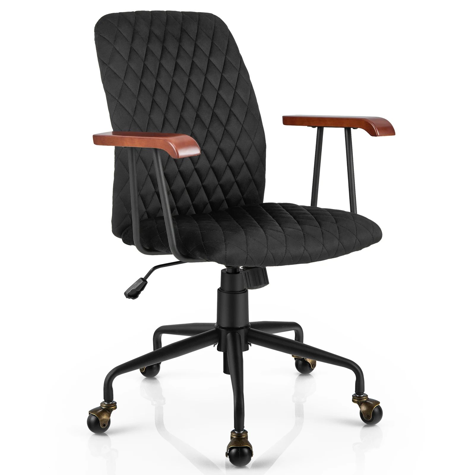 Velvet Home Office Chair Swivel Adjustable Task Chair w/ Wooden Armrest Black