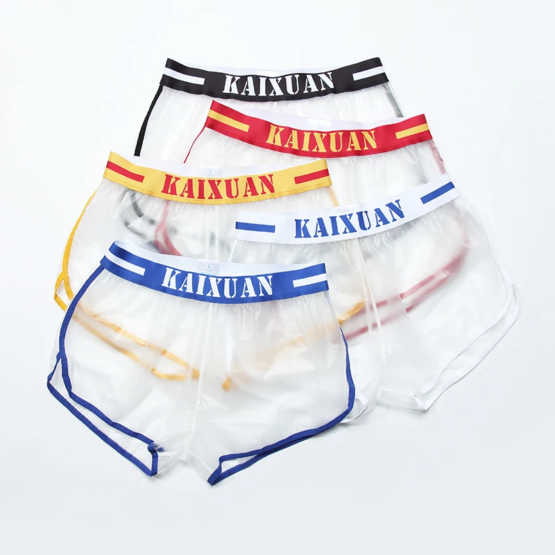 Casual Men Sexy Transparent Board Shorts PVC Elastic Breathable Gyms Fitness Solid Male Waterproof Beach Trunks Clothing