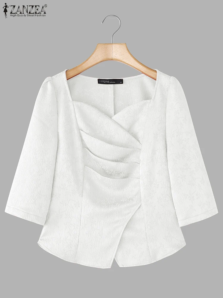 

Элегантные топы, женские однотонные блузки, лето-весна, плиссированные блузки с короткими рукавами, 2025 ZANZEA, повседневные туники, пуловер большого размера