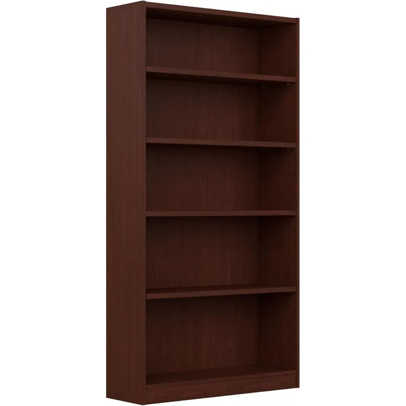 Tall 5 Shelf Bookcase in Vogue Cherry,Vertical Storage and Display Bookshelf for Home Office or Living Room Organization