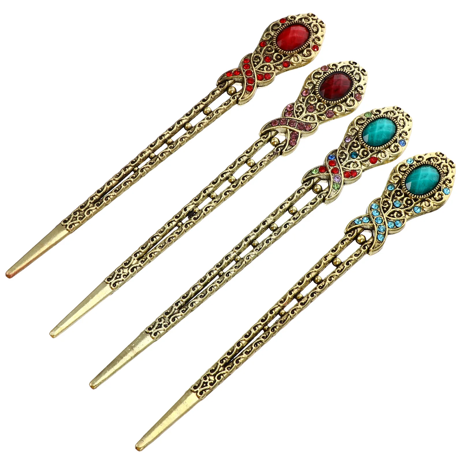 

4pcs Rhinestone Hair Accessories Retro Vintage Forks Alloy Women Girls Fashion Design Easy DIY Hair Style Shining
