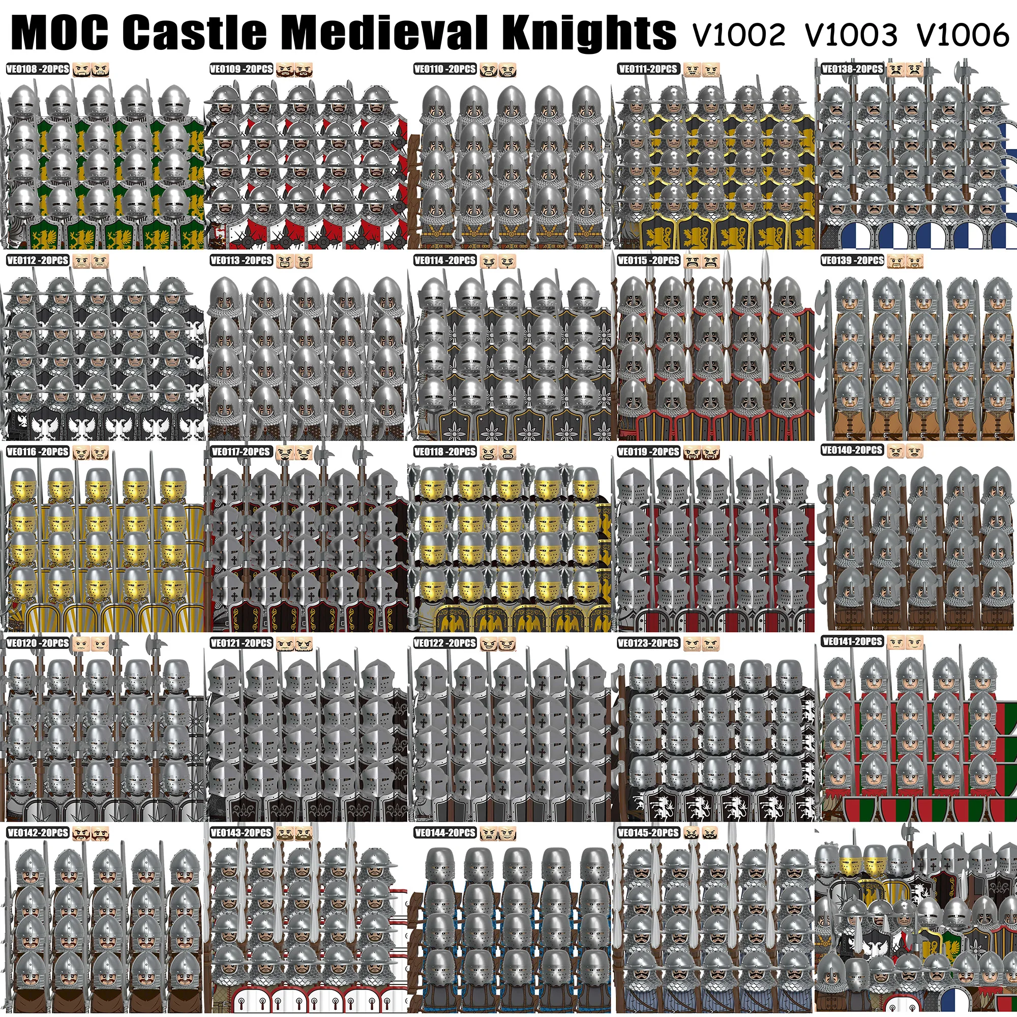Figurines de Chevaliers du Château Médiéval, Blocs de Construction, Archer, Guerrier, Soldats en Mailles, Boucliers, Armée, Épées, Armes, Briques, Jouets