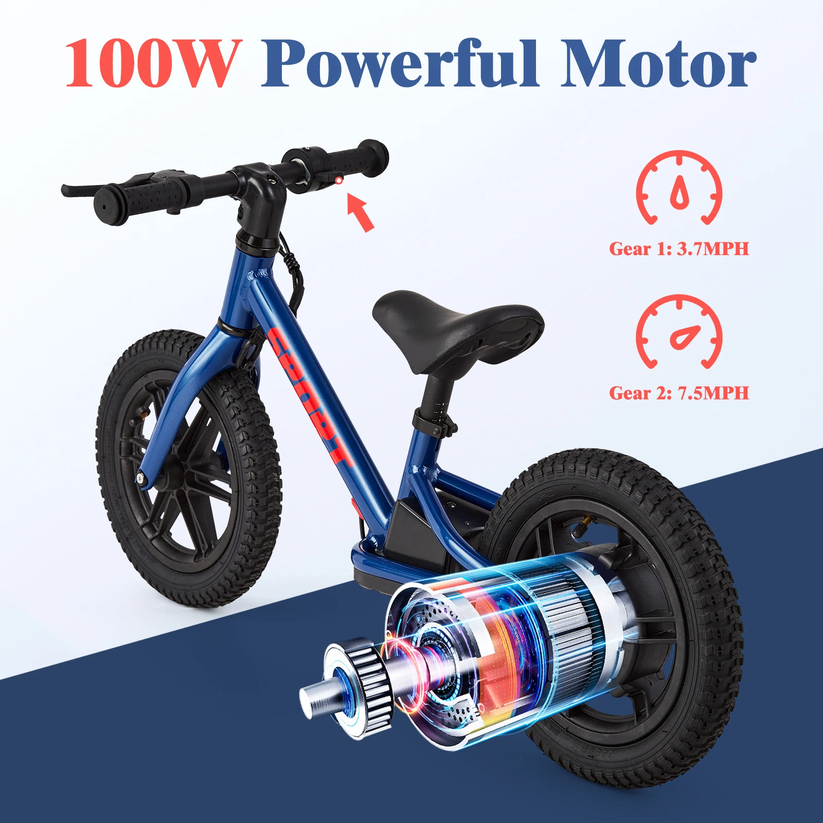 Electric Bike For Kids Ages 3-5 Years Old Kids 24V 100W Electric Balance Bike With 12 inch Inflatable Tire and Adjustable Seat