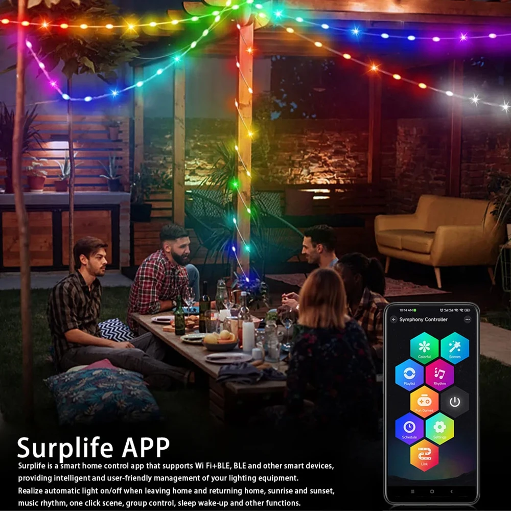 WS2812B RGBIC LED String Party Christmas Lights BT/WIFI WS2812 Music Individually Addressable LED String Outdoor Waterproof IP67