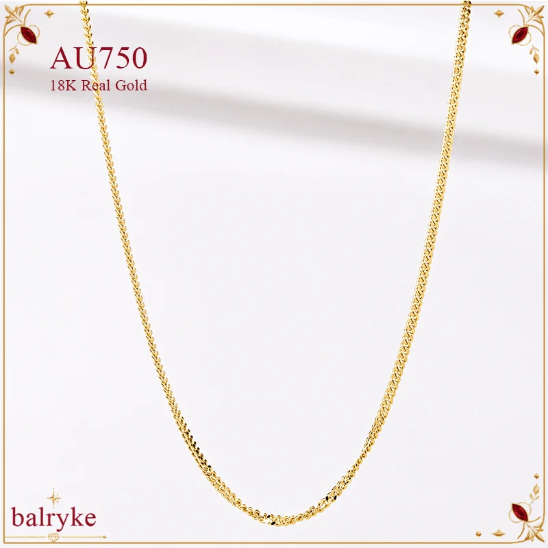 Real 18K Gold 1.7mm Cuban Curb Chain AU750 Necklace for Women Men Fine Jewelry Everyday Wear Gift