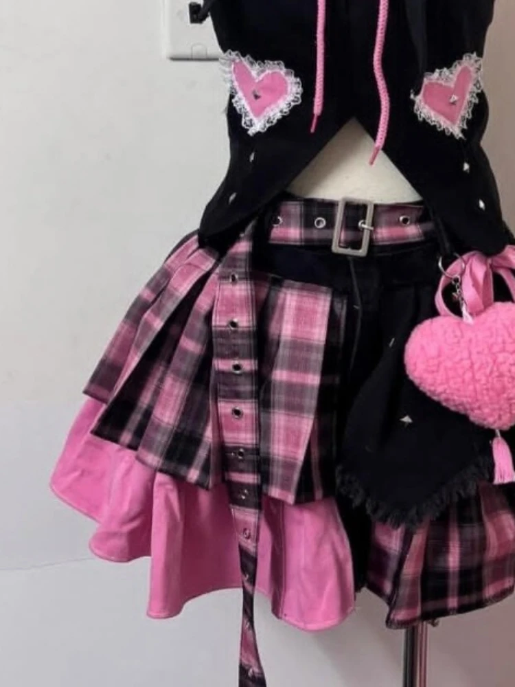 Ensemble 2 pièces japonais doux et élégant pour femmes, Design en dentelle Patchwork Y2k, hauts + jupes courtes, mode féminine, tenues Punk, nouveau 2025