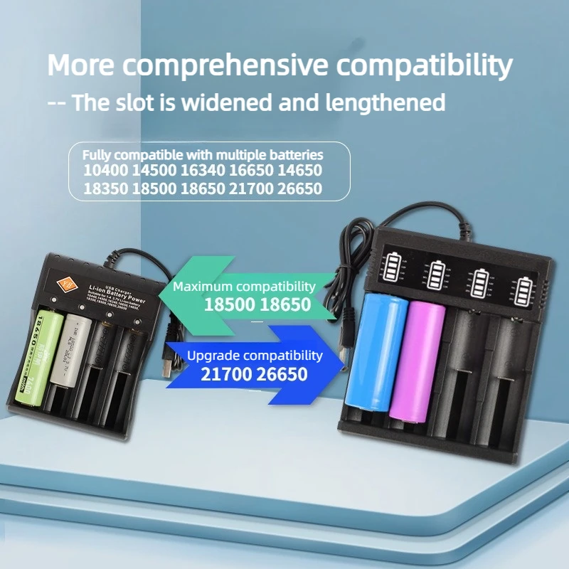 18650 18500 18350 14650 USB สี่ช่องชาร์จแบตเตอรี่ลิเธียมแบตเตอรี่ Charger 16650 16340 14500 10440 Charger