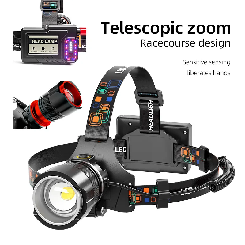 

Rechargeable LED Headlamp Outdoor Night Fishing Light Camping & Hiking Flashlight Zoomable Motion Sensor Emergency Warning Light