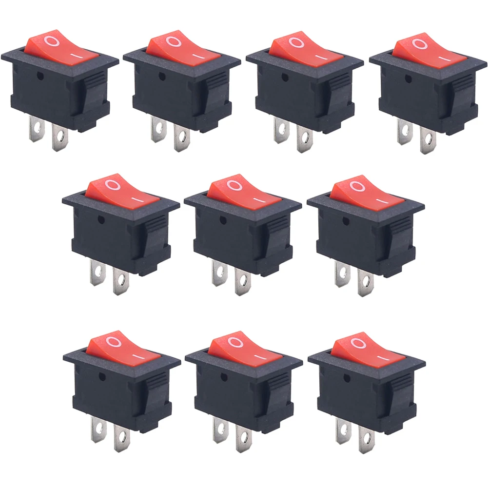 10PCS Push Button Switch 3A 250V Power Switch 10x15mm SPST 2Pin KCD11 Snap-In On/Off Rocker Switch Black Red