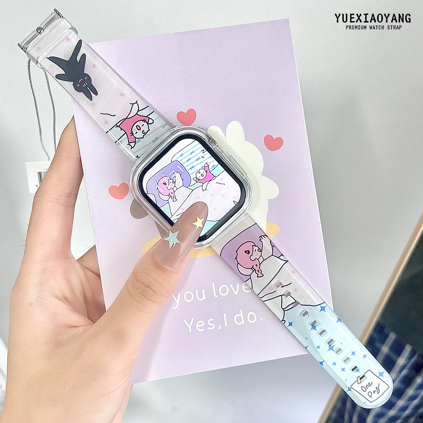 

Rabbit Printed Strap for Apple Watch 10 9 8 Silicone Band Replacable Bracelet for iWatch 46mm 42mm 41mm 40mm Watchband for Gift