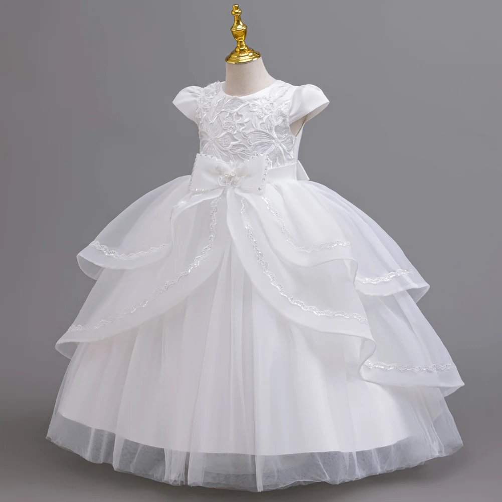 Kids Princess Dress With Bow Puffy Tulle For Advanced Piano Performance Evening Dinner Wedding Hostess Formal Party Outfit
