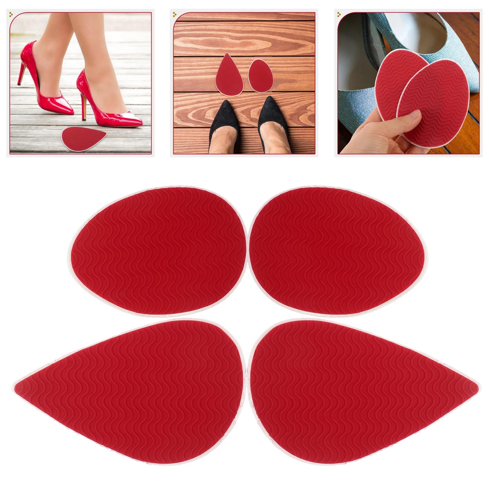

2Pairs Anti Slip High Heel Pads Self Adhesive Sole Protectors Noise Reduction Comfortable Shock Absorption Red