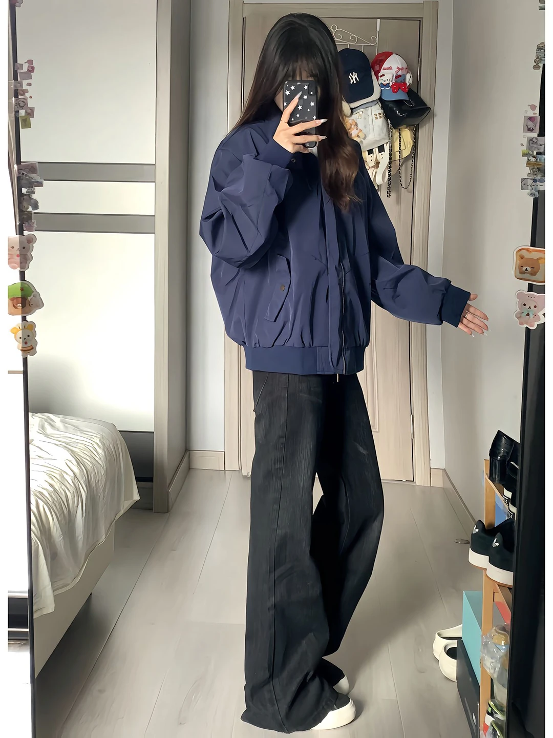 

Мужская осенне-зимняя куртка-бомбер оверсайз с молниями и декоративными вставками в американском стиле, свободного кроя