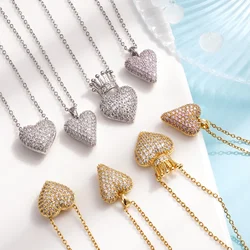 Stainless Steel Chain Classic Shiny Zircon Crown Love Heart Pendant Necklace for Women Girls Vintage Jewelry Accessories Gifts