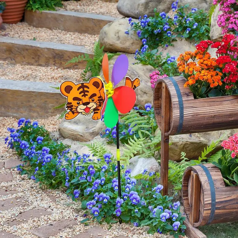 Garden Pinwheels Cartoon Animal Whirligig Wind Spinner Windmill Toy Decorative Stakes Outdoor Gardening Art Whimsical Kids Gifts