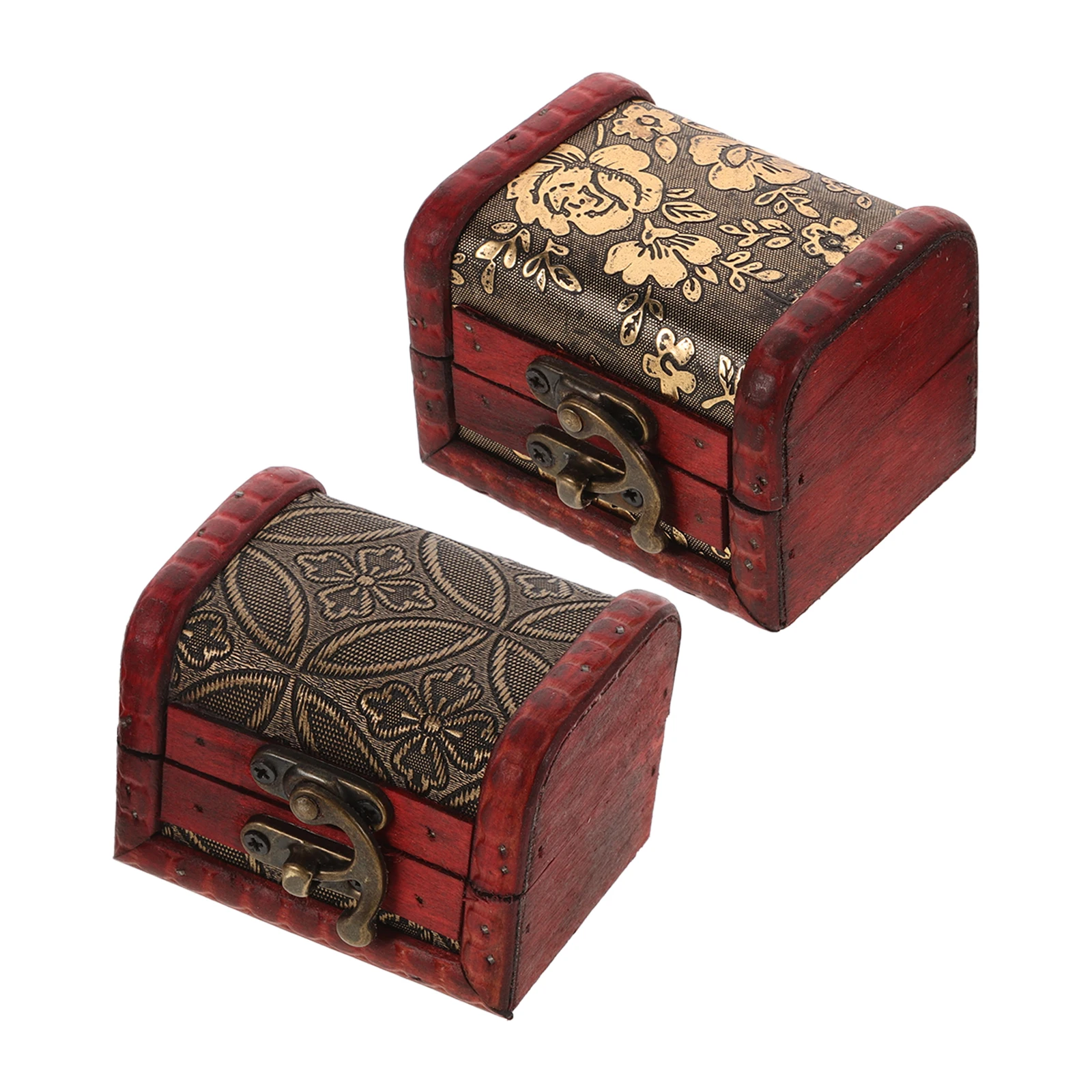 

2pcs Retro Wooden Box 8cm Earring Case Mini Treasure Chest Vintage Trinket Boxes Decorative Bangle Storage Jewelry