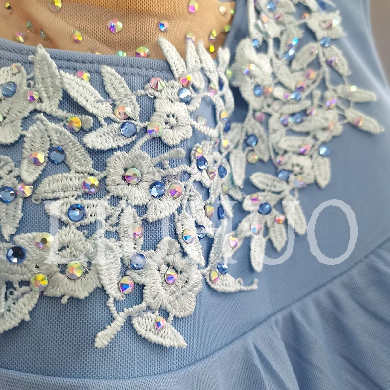 LIUHUO Eiskunstlaufkleid Mädchen Damen Teenager Dehnbar Spandex Hellblau Wettbewerb Großhandel BD1655
