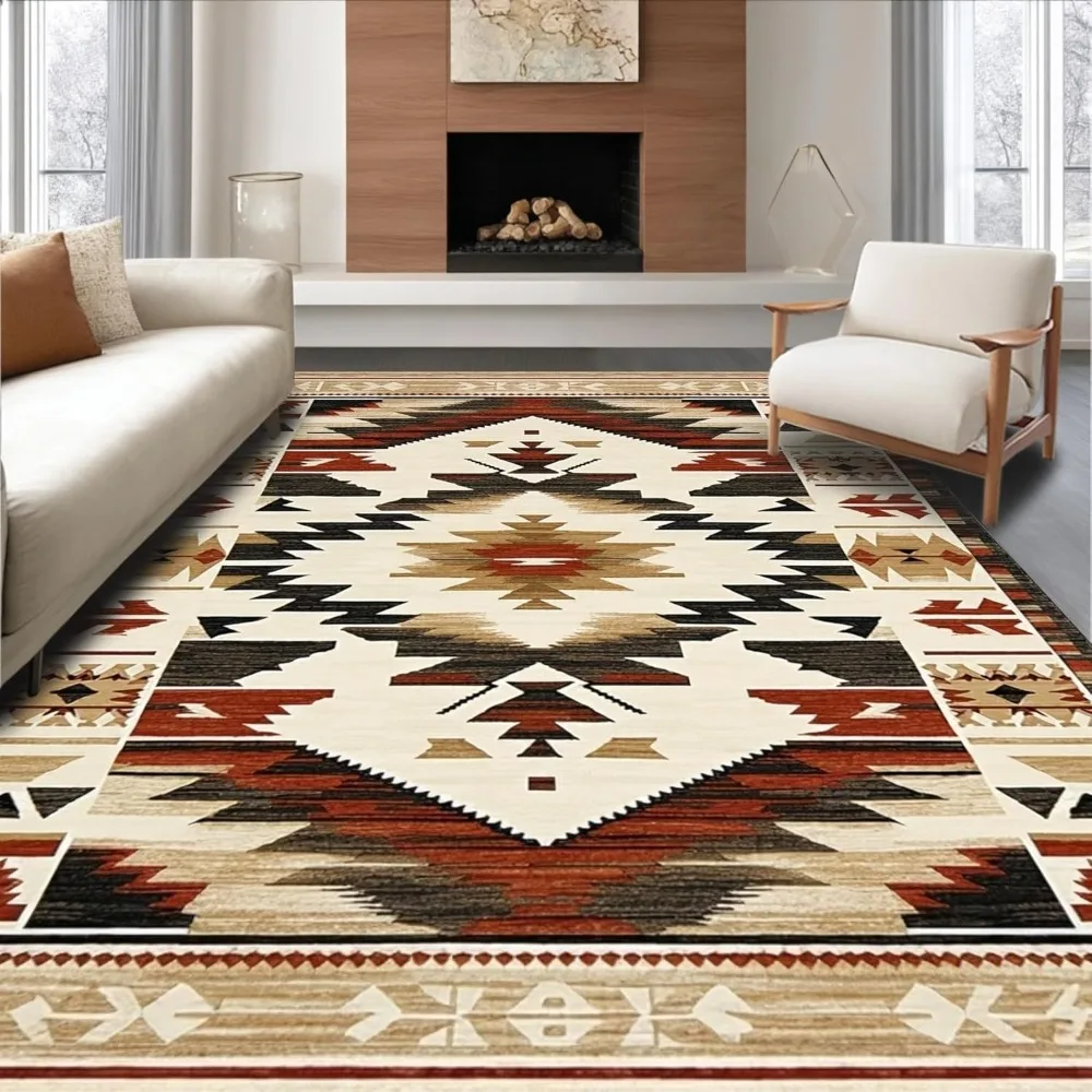 

Ultra Soft Area Rug 6x9, Non Slip, Stain Resistant, Washable Area Rugs for Living Room, Bedroom, Rustic Southwestern Pattern Fus