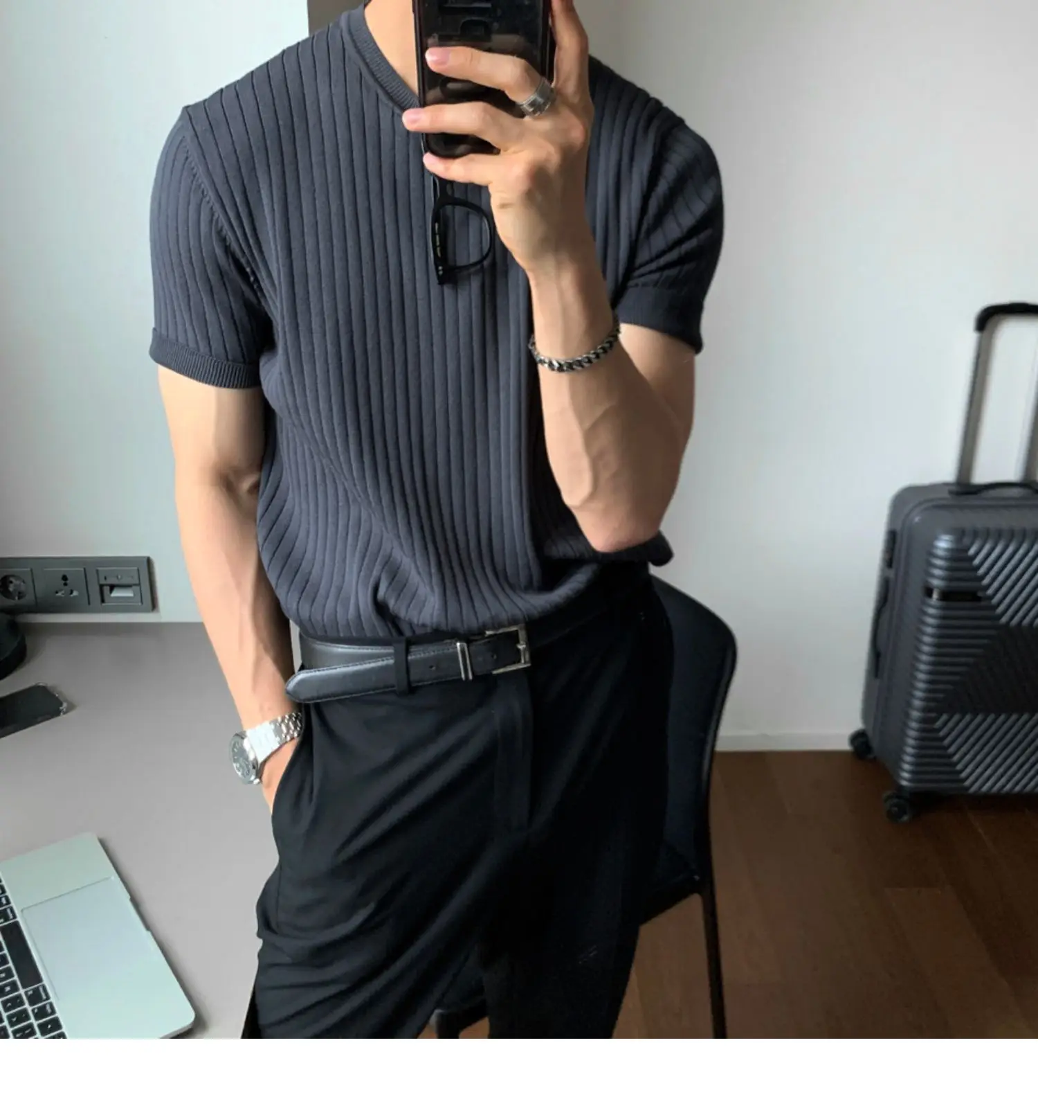 Summer Men's T-shirt Short-sleeved Knitted Sweater Loose Men's Top