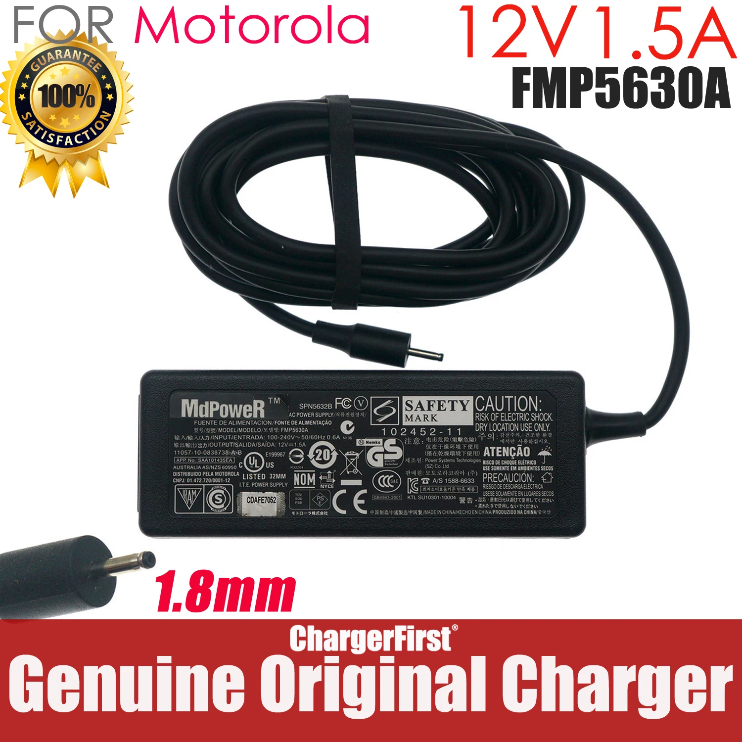 Genuine FMP5630A 12V 1.5A Laptop AC Adapter Charger For MOTOROLA XOOM MZ600 MZ601 MZ606 SPN5632B Tablet PC Power Supply