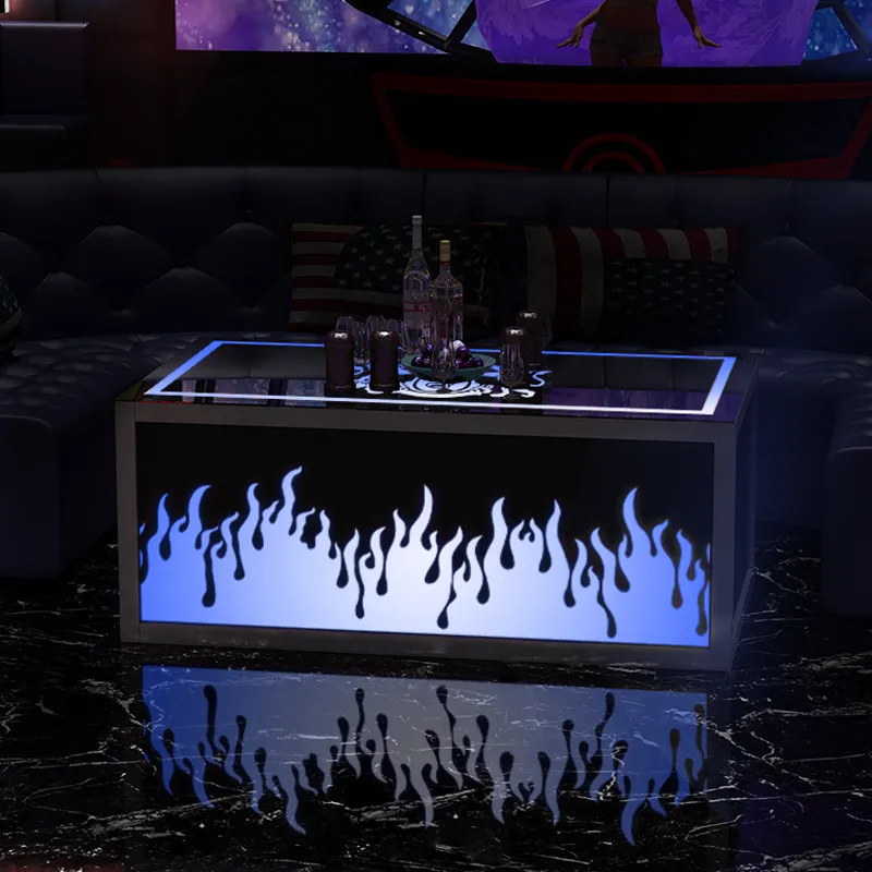 

KTV coffee table luminous new, tempered glass bar special table, sofa card seat stainless steel table