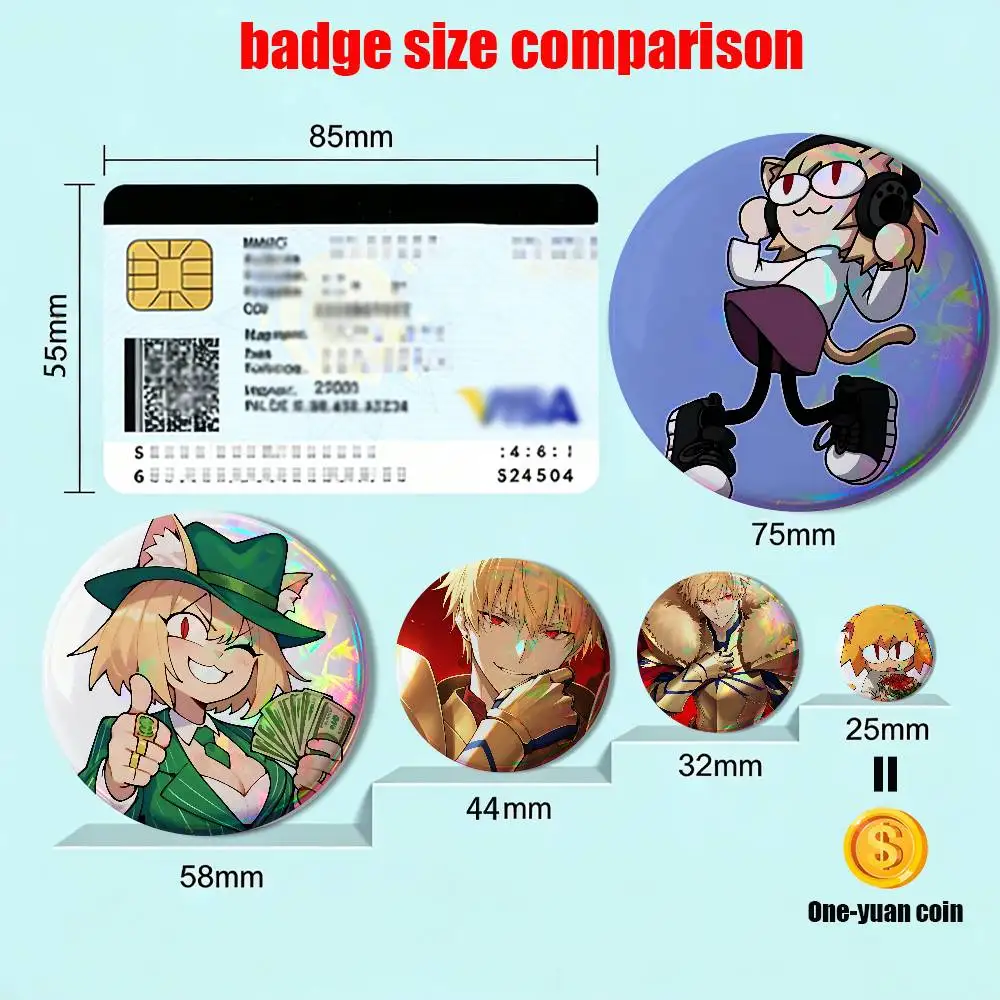 Gilgamesh Neco-Arc Badge on Backpack Clothes decoration Tinplate Round Brooch Funny Custom Gifts for Friend