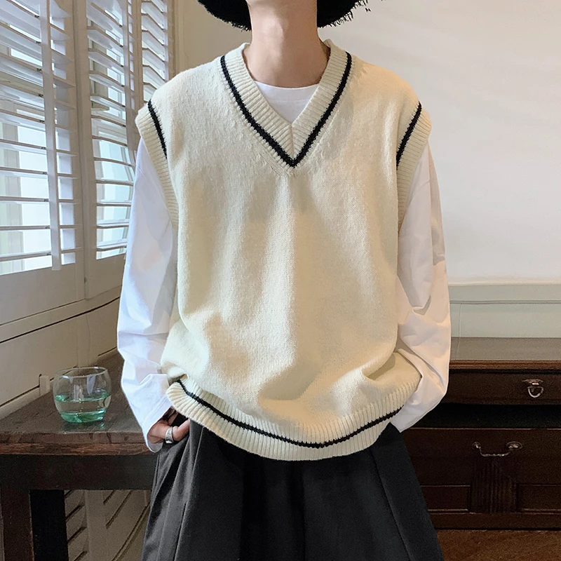 

Sweater Vest Women Retro All-match V-neck Sweaters Korean Style High Street Classic Loose Knitting Sweaters Vests Students V04