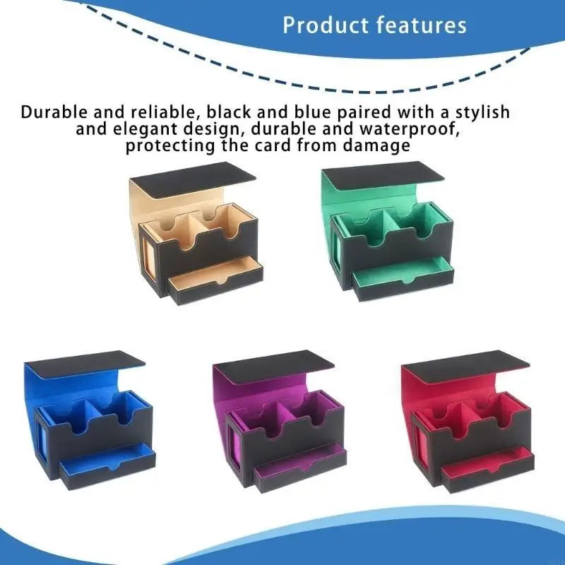 PU Leather Trading Card Board Game Card Carrying Organizers Scratch Resistant Card Storage Case with Drawer
