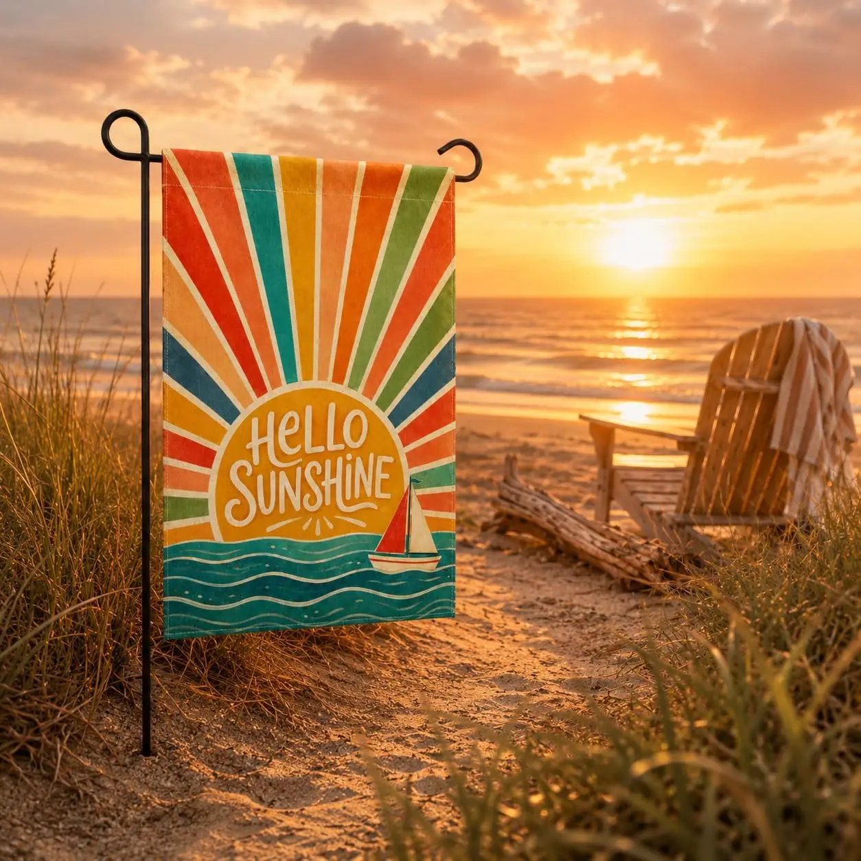 Hello Sunshine Colorful Garden Flag, 12 x 18 Inch Double Sided Summer Flag Burlap, Classic Farmhouse Yard Holiday Outdoor De kkz